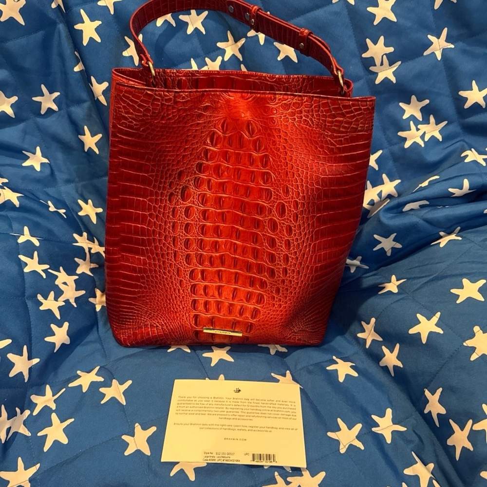 Brahmin Red Crocodile-Embossed Shoulder Bag